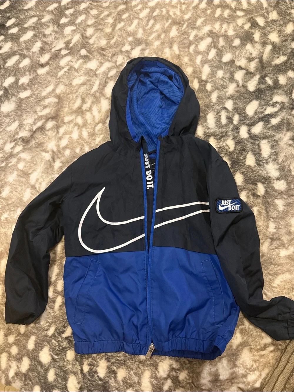 Nike Boys Blue and Navy Hooded Rain Jacket